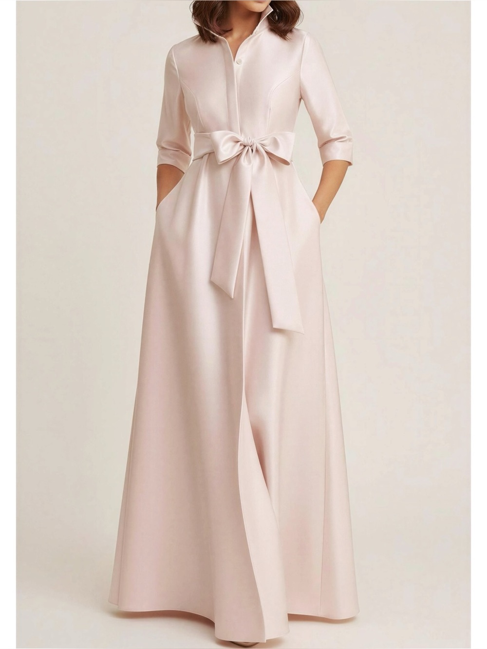 AFTER SIX Sabine Satin Twill Shirtdress Gown W/ Sash, Blush, XL STYLE 6920